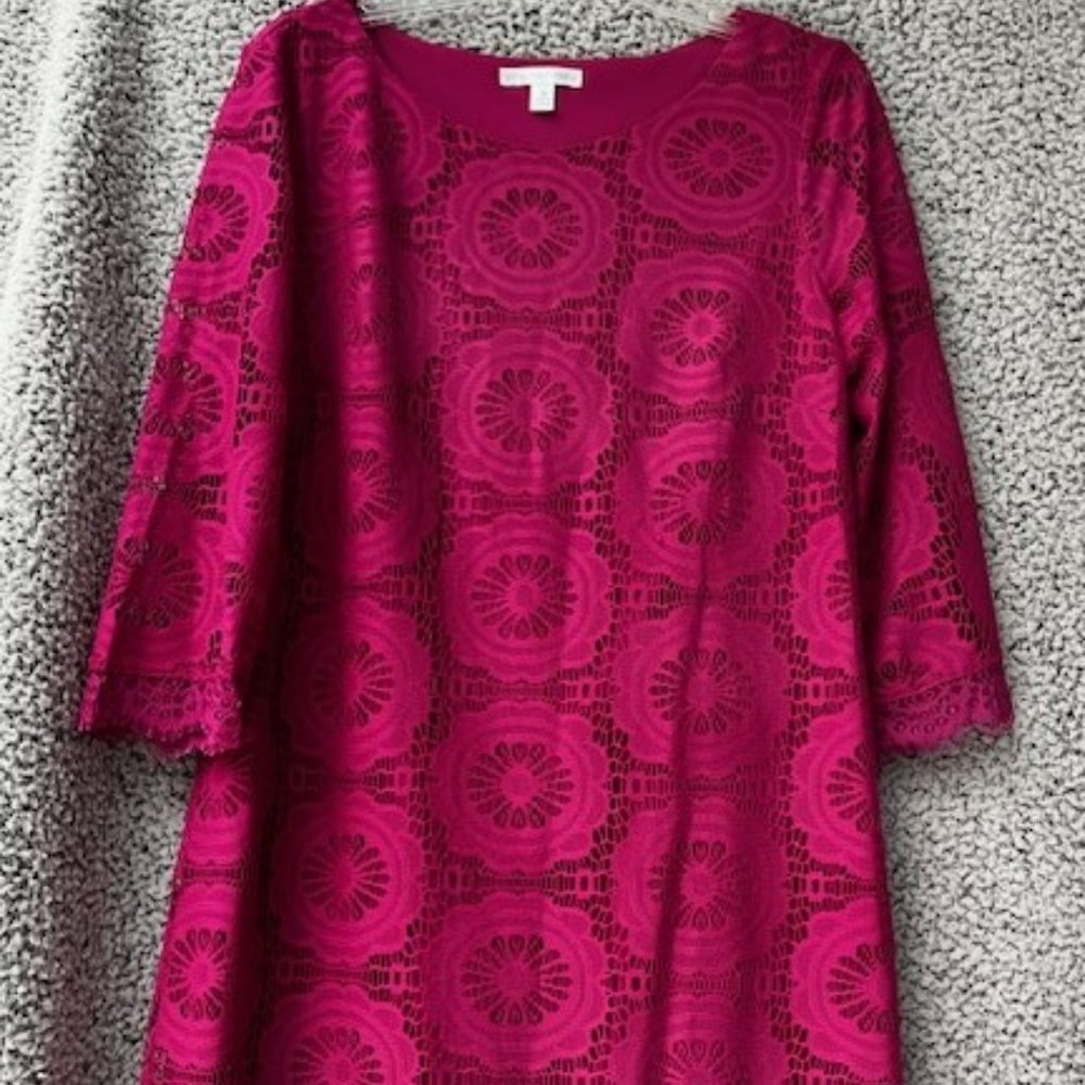 LONDON TIMES Fuchsia Lace Dress